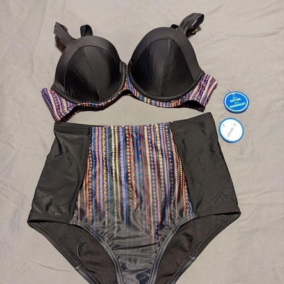 šNWT 2 PC SWIMSUITSĀ FORāALLāBLACKā&āMULTIāCOLORāBATHINGāSUIT - Picture 1 of 6